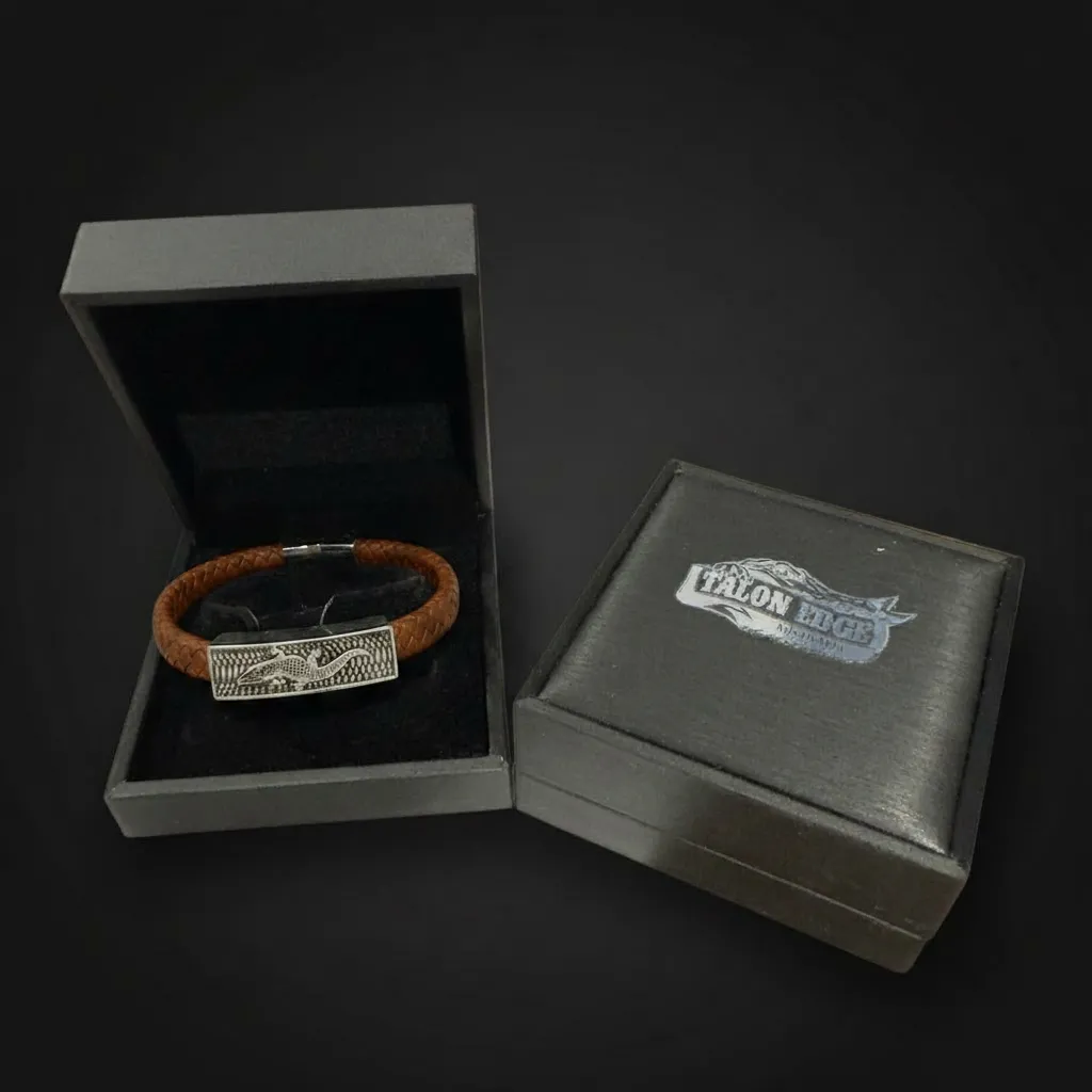 The Apex Bar | Braided Brown Leather & Etched Steel