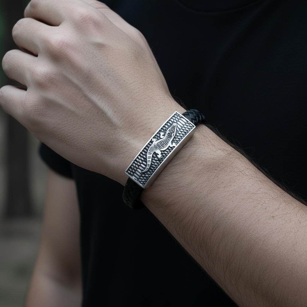 The Apex Bar | Braided Black Leather & Etched Steel