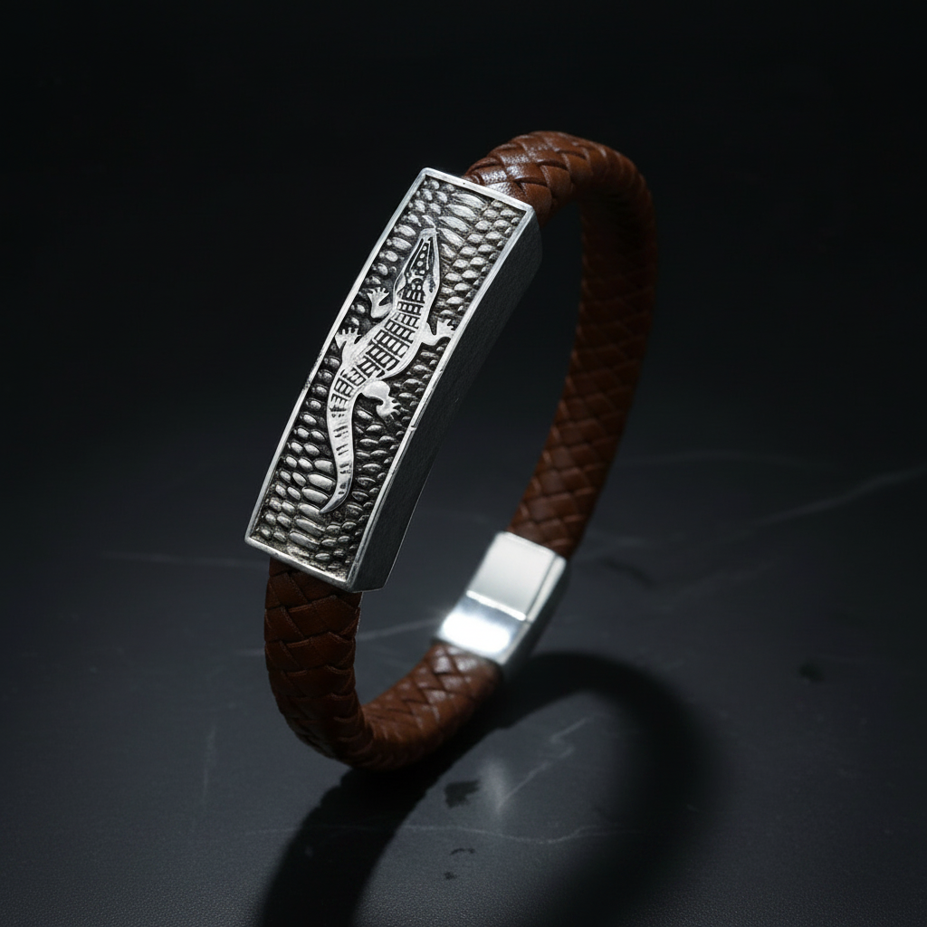 The Apex Bar | Braided Brown Leather & Etched Steel