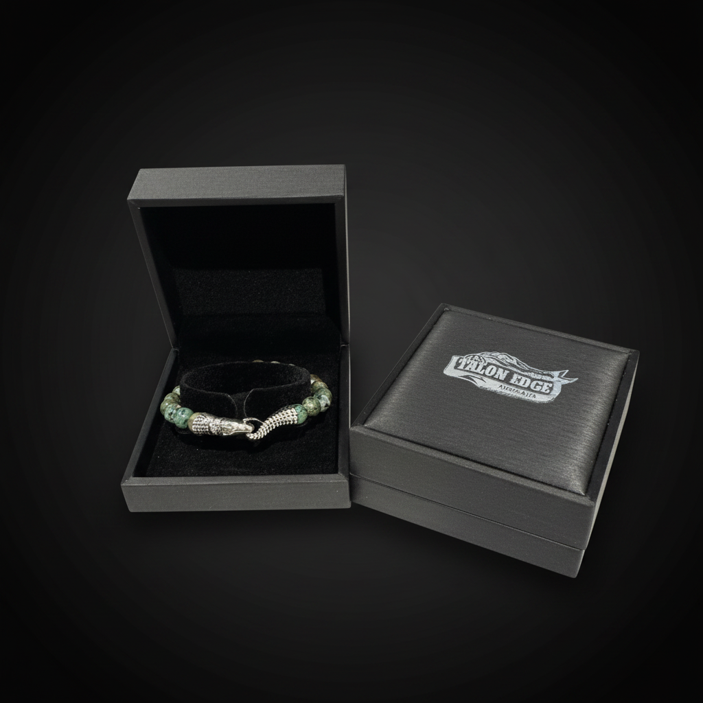 The Apex Flex | Moss Jasper & Sculpted Steel "Tail-Bite" Bracelet