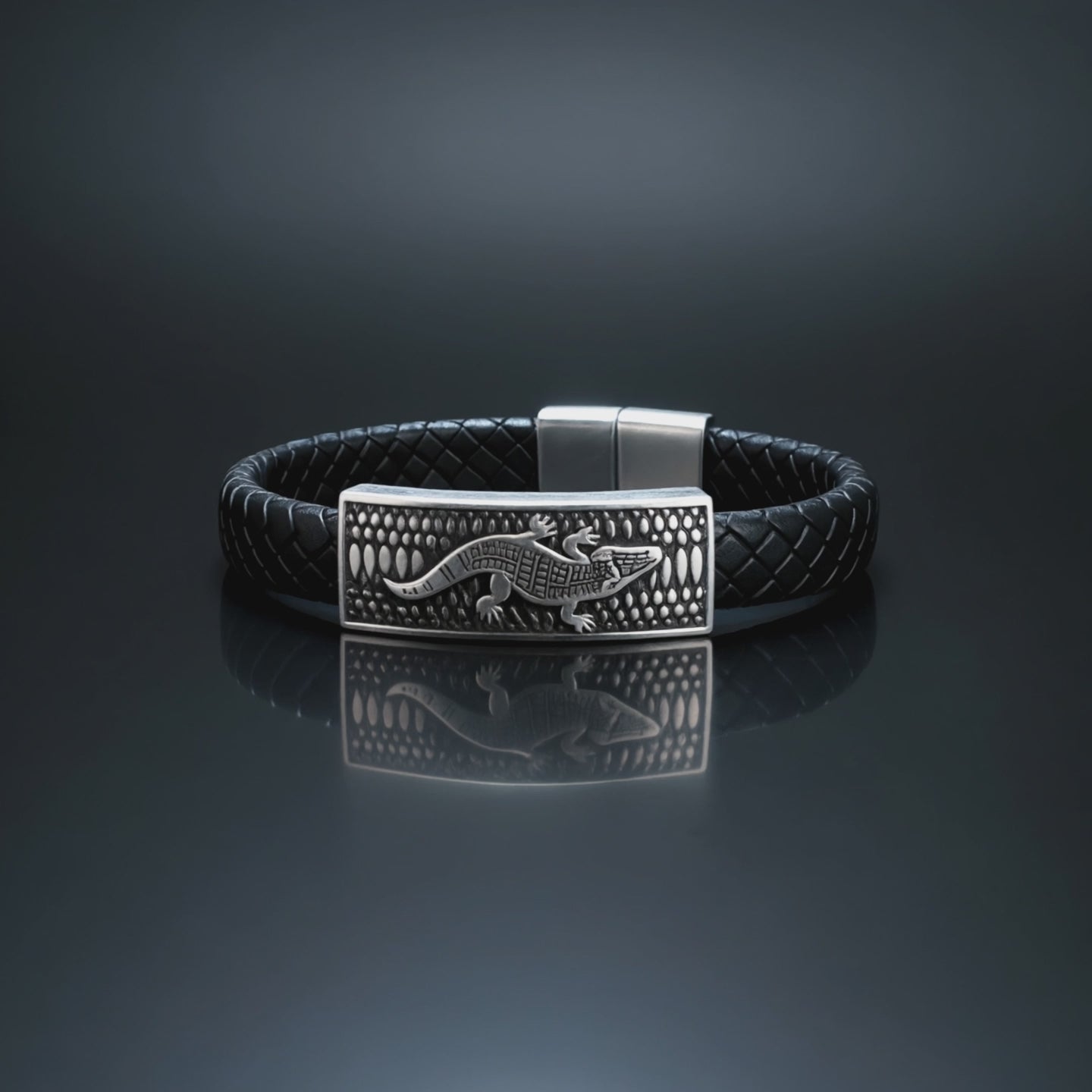 The Apex Bar | Braided Black Leather & Etched Steel